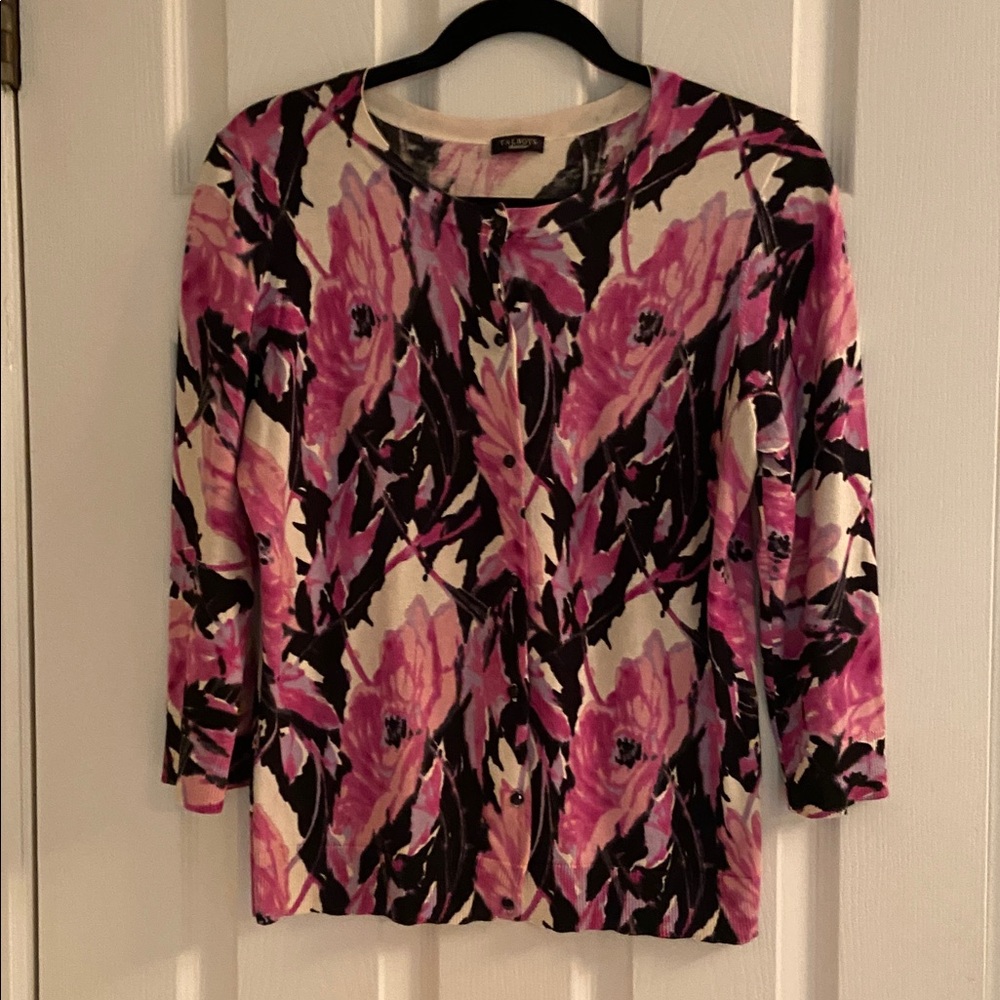 Talbots Pink and Black Patterned Sweater